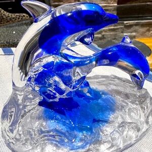 🐬 Stunning Vintage Rare Cristal d’Arques Mother & Baby Dolphin Figurine France 🐬